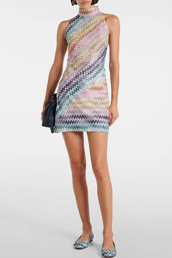 Wave Stripe Sleeveless Mini Dresses Women Summer Fashion Round Collar Package Hip Slim Short Dress Streetwear Hot Girl Vestidos