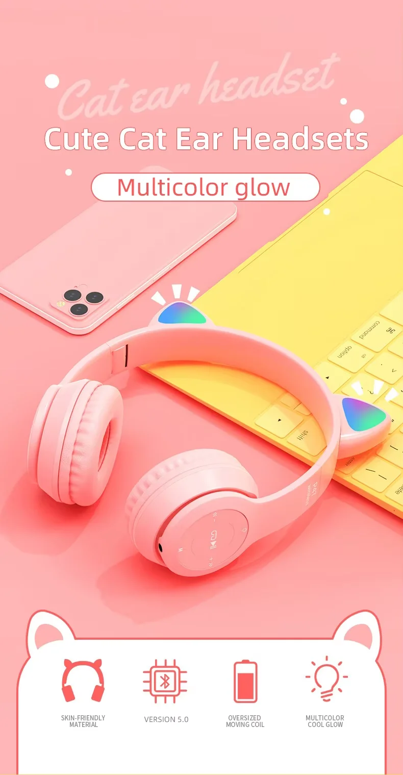 Kinder P47M Kabelloser Gaming- – Cat Ear Bluetooth Headset Led Bewertung und Preis
