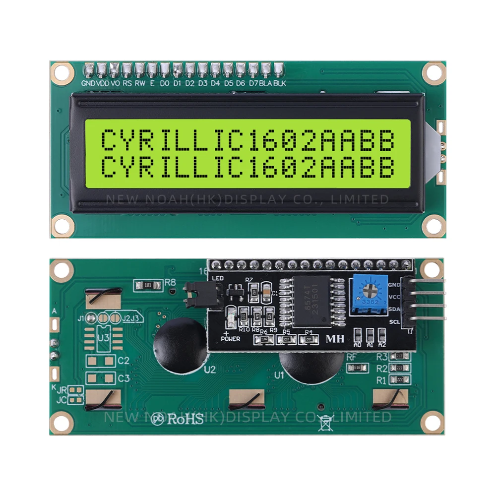Cyrillic Yellow Green Film 1602A IIC Adapter Board IIC12C Interface 5V 1602 80*36*11MM Display Module ST7066U Character Module