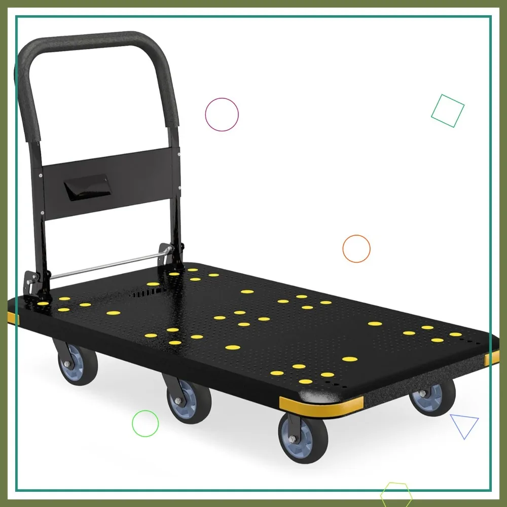 

Heavy-Duty Foldable Cart with 6 Wheels, 2000LB Capacity, 360° Swivel Casters, Collapsible Dolly Black Plastic Trolley