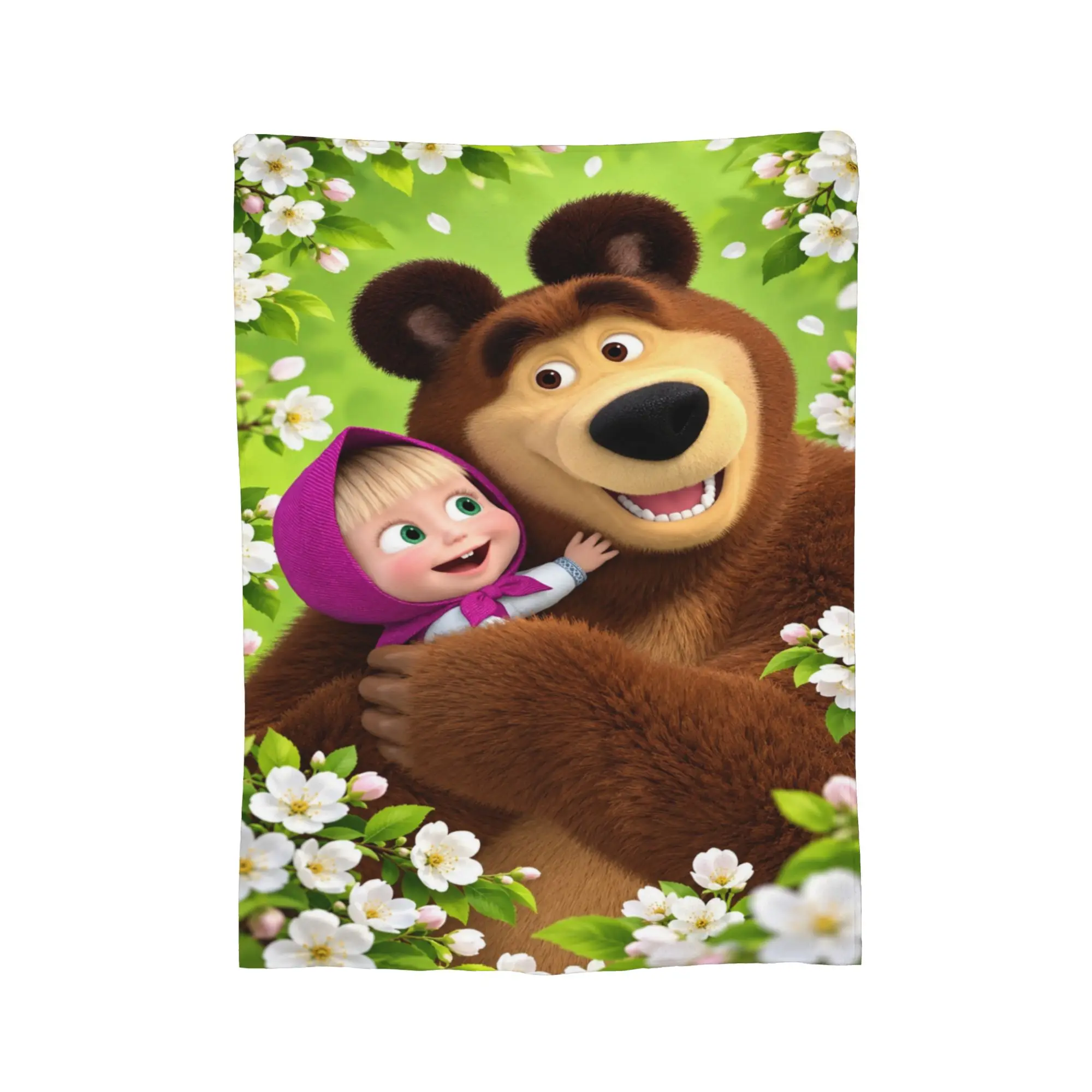 M-Mashas and B-Bears Flower Hug Flannel Blanket Winter Soft Durable Throw Blanket for Girls Boys Couch Chair Bedspread Bed Cover