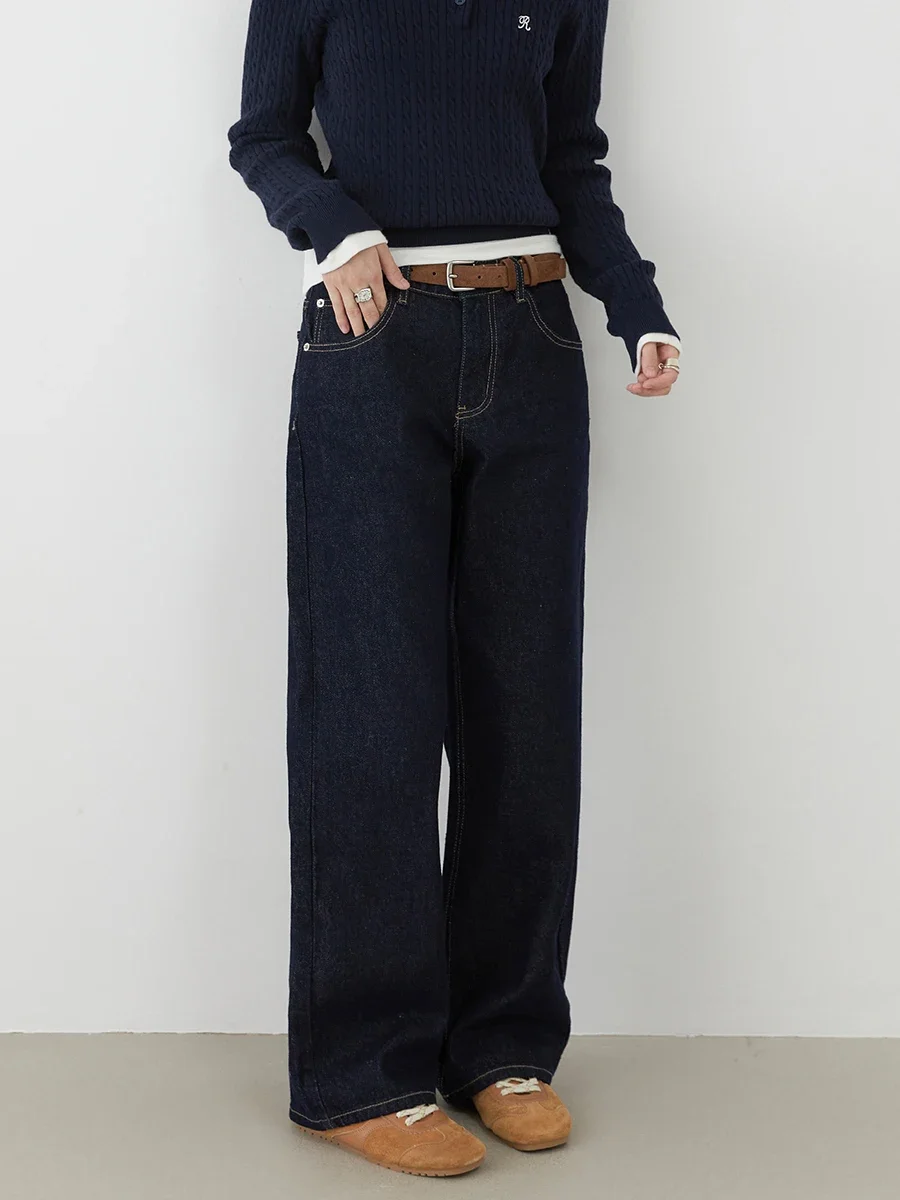 CHIC VEN Women Jeans Streetwear Retro Straight Wide Leg Denim Pant Blue Slimming Female Trousers Spring Autumn 2024