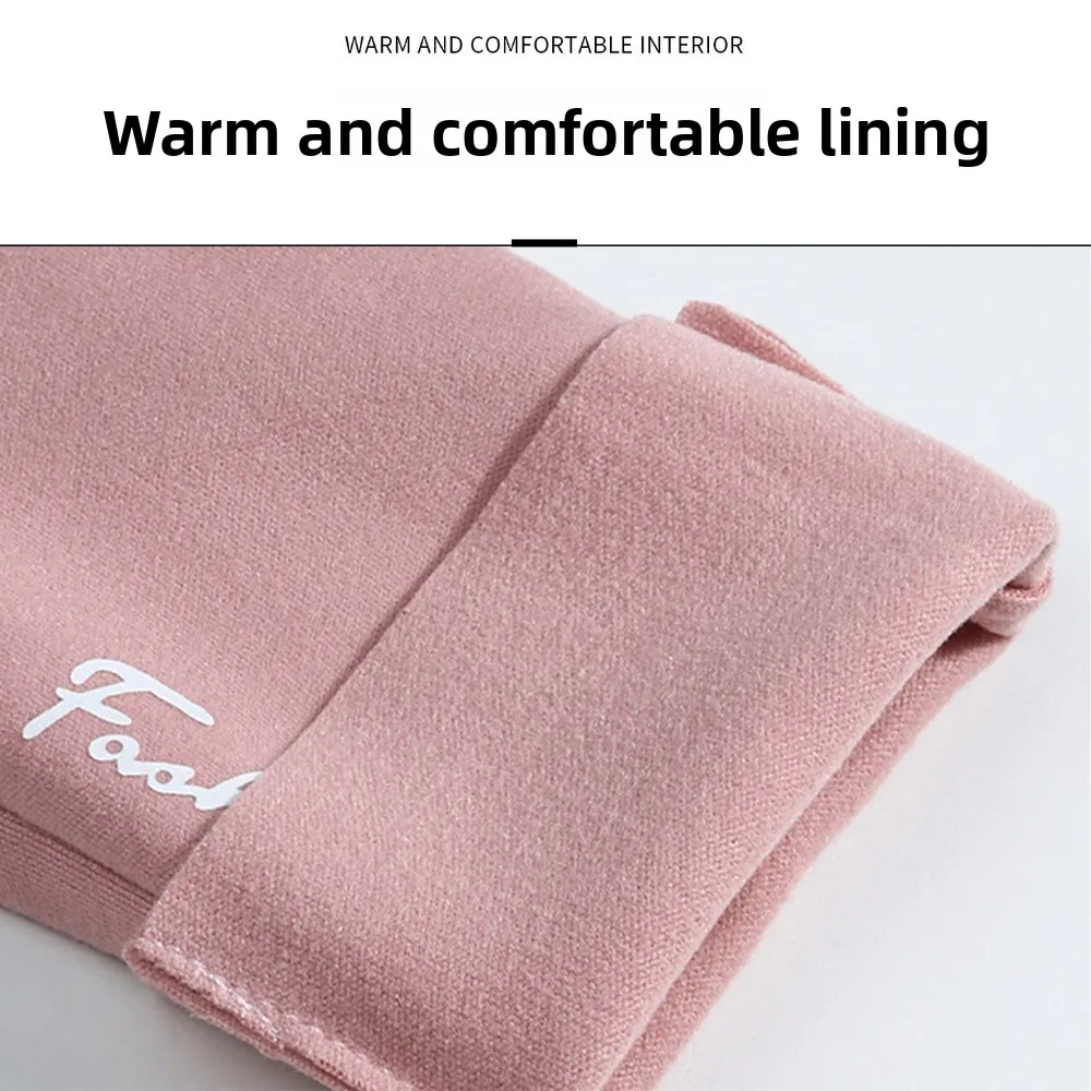 Sarung Tangan Setengah Jari Warna Solid Sarung Tangan Layar Sentuh Gaya Tipis Berlapis Bulu Hangat Sarung Tangan Tanpa Jari Anti Selip yang Dapat Bernapas