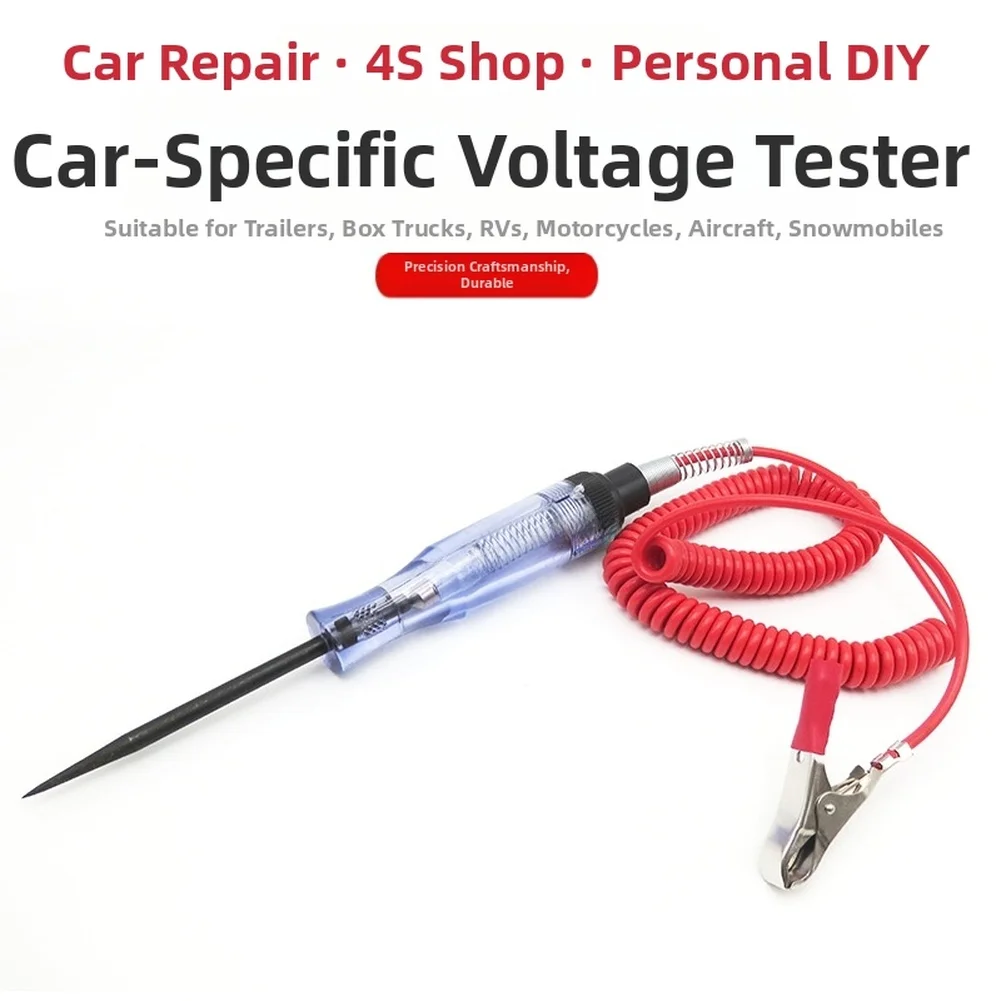 For Car Truck RV Motorcycle Voltage Tester Pen with Spiral Cable and LED Light Compatible with 6V 12V 24V Electrical Systems