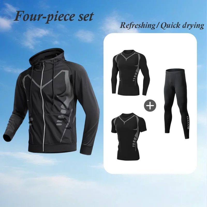 

2025 Men's Running Training Set 4-Piece Comprehensive Sports Suit Soft Comfortable Close-Fitting Fitness Wear for Workouts