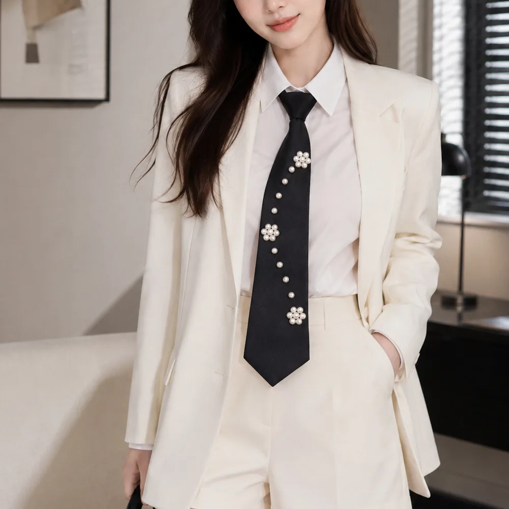 New Pearl JK Necktie for Women Adjustable No-Tie Multicolor Shirt Uniform Fashion Neck Tie Jewelry Accessory