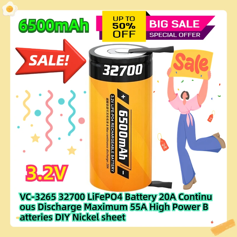 

For VC-3265 32700 LiFePO4 Battery 20A Continuous Discharge Maximum 55A High Power Batteries DIY Nickel Sheet 3.2V 6500mAh