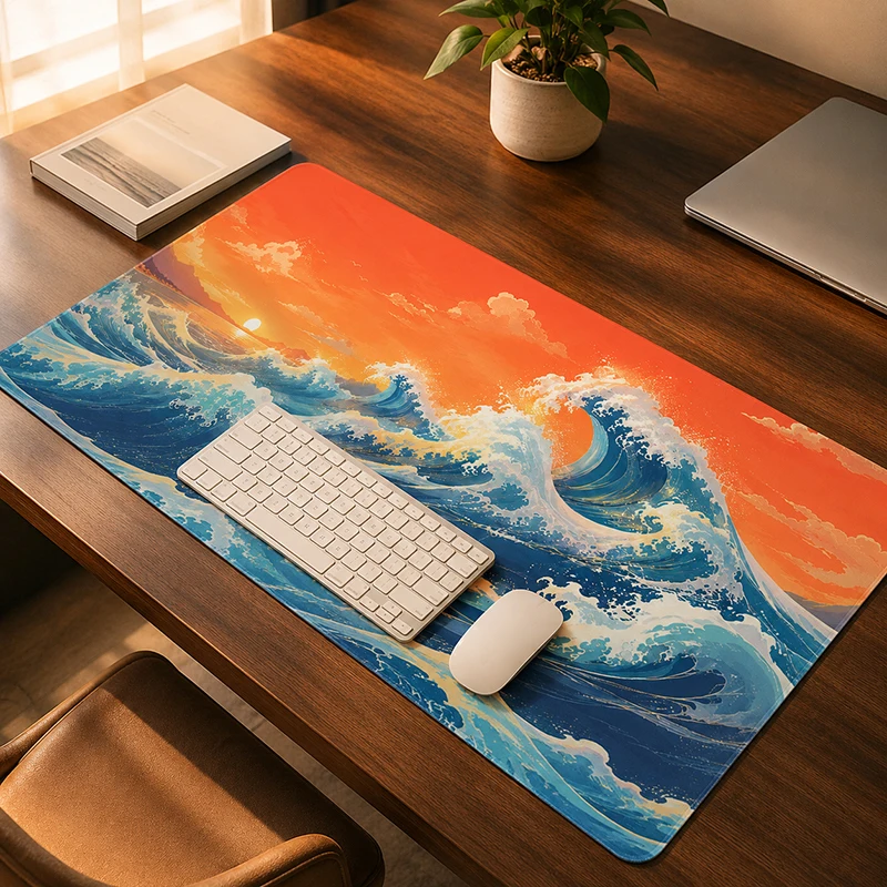 Orange Sunset Ocean Waves Mouse Pad Gaming XL HD Mousepad XXL MousePads Carpet Non-Slip Gaming laptop Mouse Mats