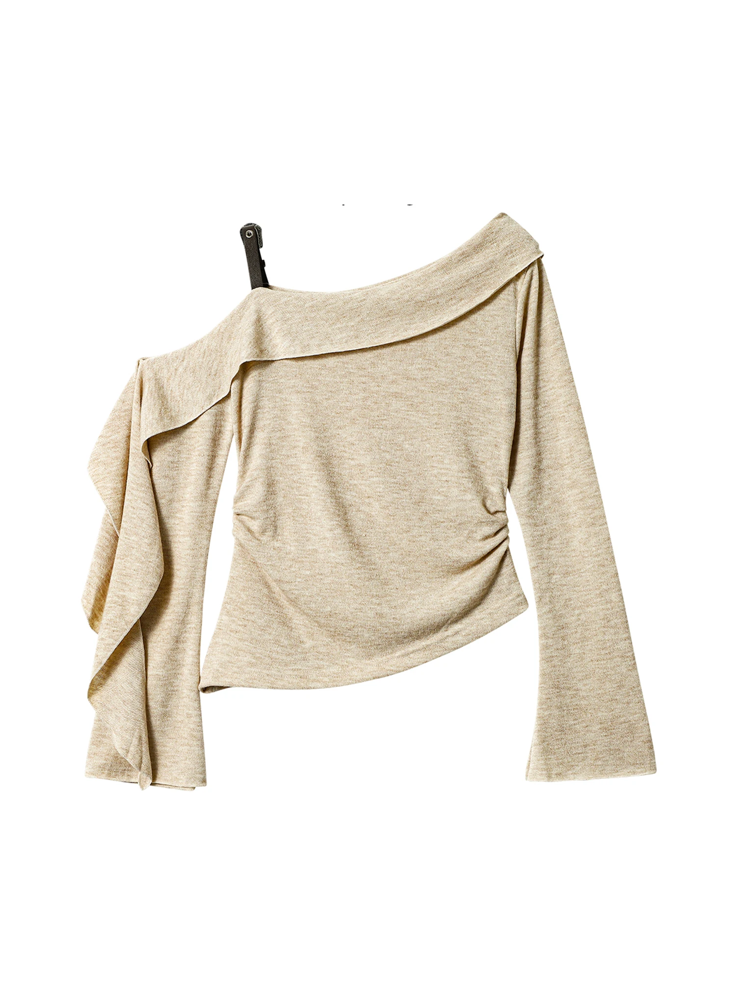 

Women Khaki Y2k Gyaru T-shirt Vintage Aesthetic Harajuku Tee Top Long Sleeve Off Shoulder Knitted T-shirts 2000s Clothes Autumn