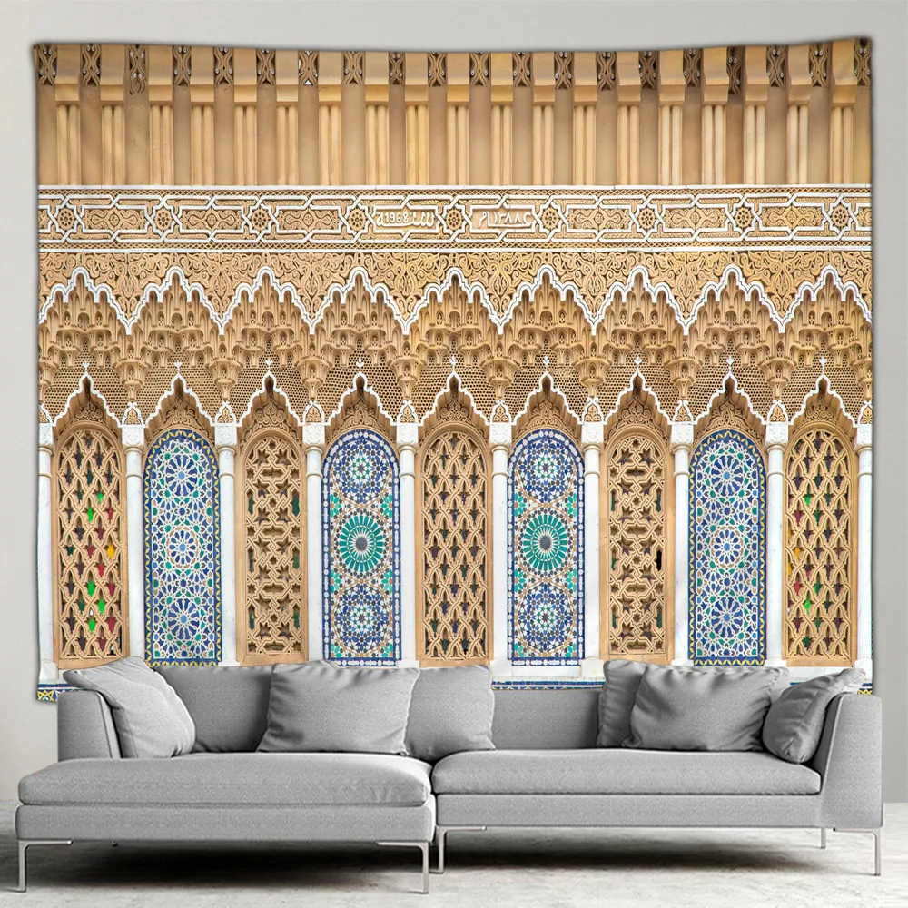 Moroccan Architectural Tapestry Vintage Islamic Geometric Pattern Wall Hanging Wall Art Decor Mural Bohemian Home Decor