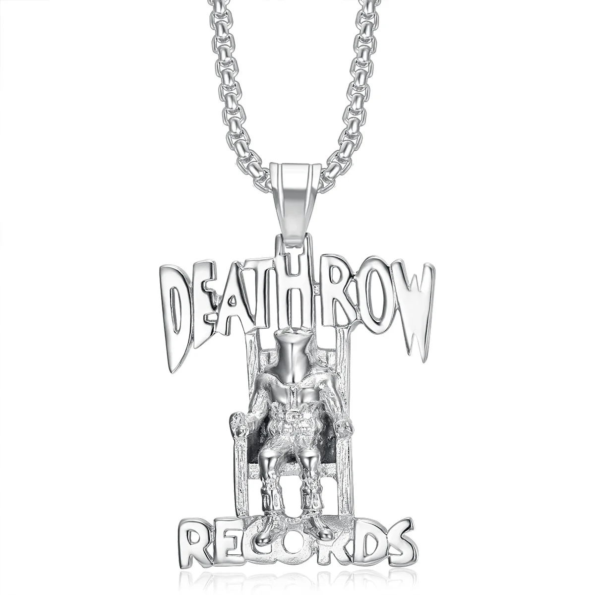 Hip Hop Crystal Stereoscopic Prisoner Silver Stainless Steel Pendant Jewelry Making Necklace DEATH ROW RECORDS