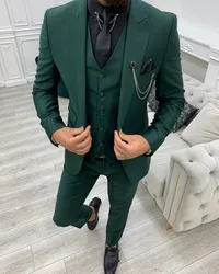 Esmoquin de novio hecho a medida, traje de novio verde oscuro, solapa de pico, trajes de boda/cena, mejor novio (chaqueta + Pantalones + chaleco), 2023