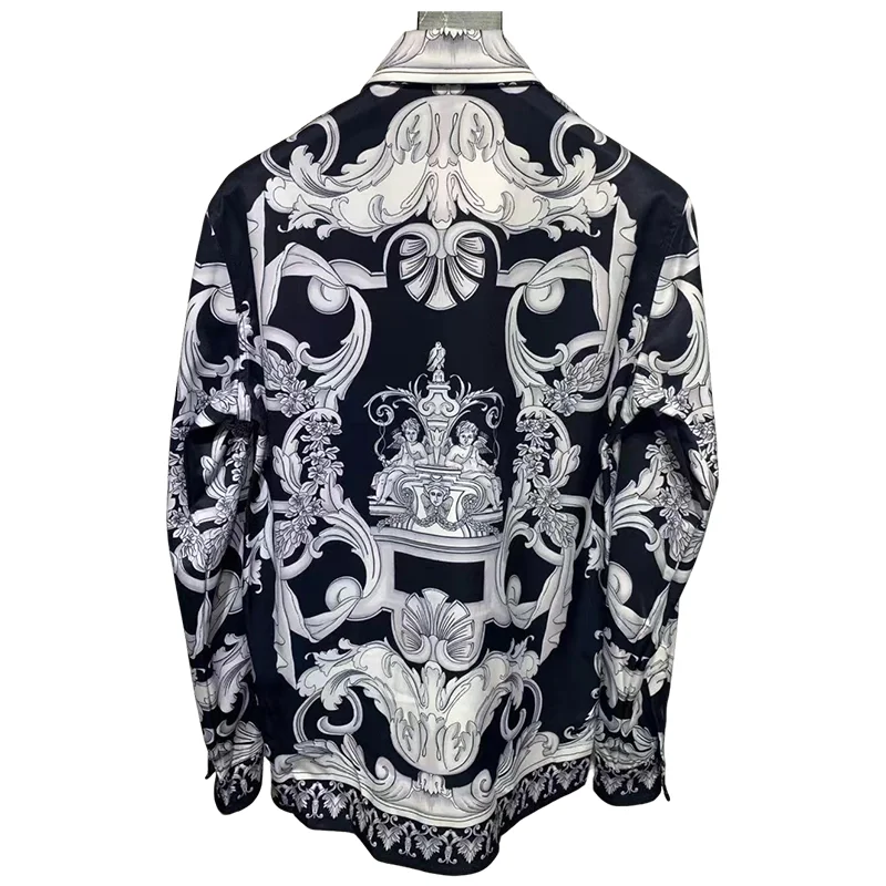 Palace Baroque Printed Men\'s Casual Long Sleeve Shirt Fashionable High Quality Trendy Spring and Autumn Luxury Milan 2024