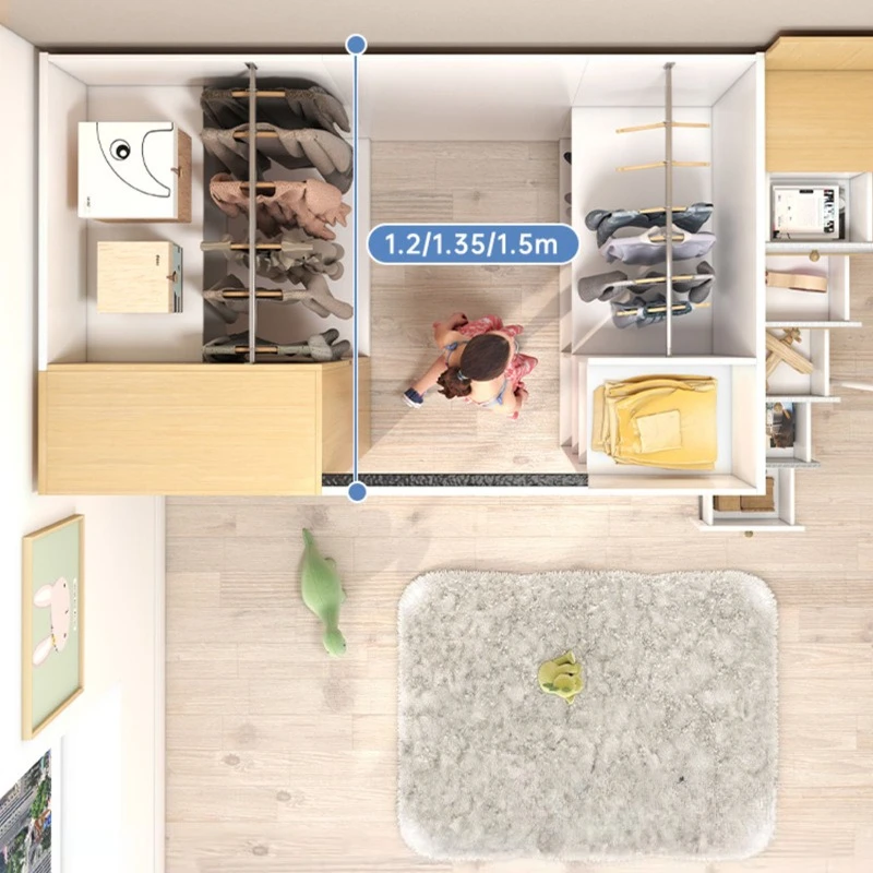 Multifunctional Walk-in Cloakroom Combined Wardrobe Integrated Small Apartment Lower Table High and Low Bed