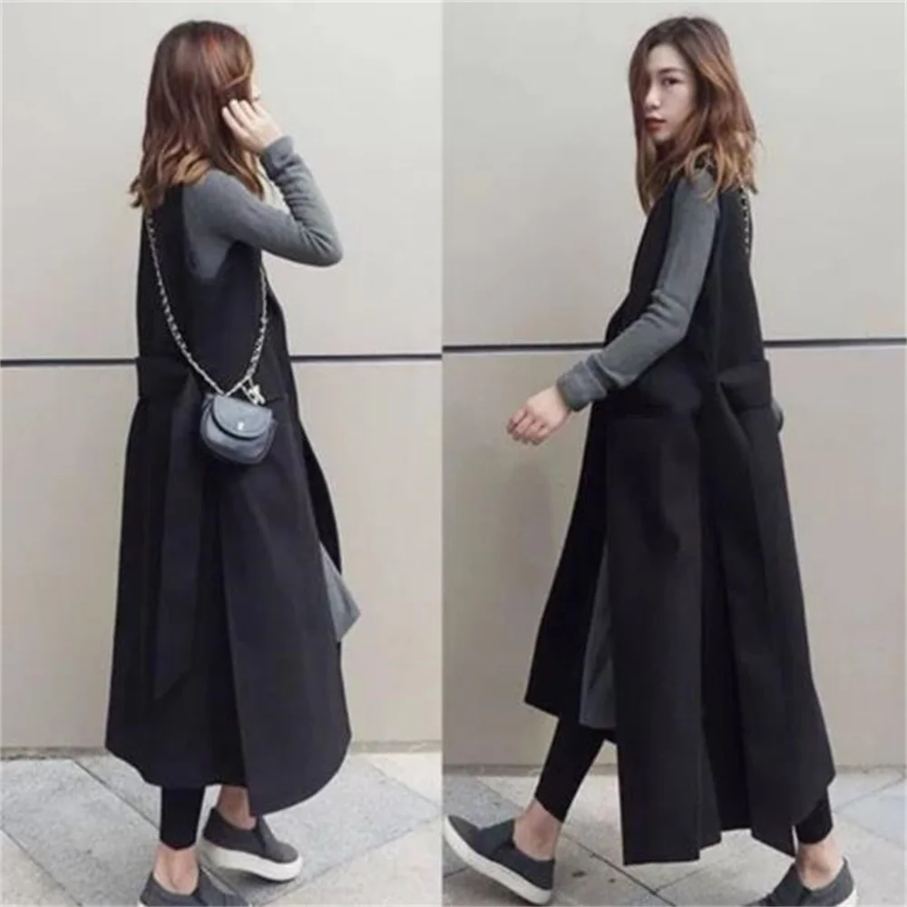 

Suit vest women loose long woolen coat new autumn and winter vest sleeveless outer wear women's fashion long vest women