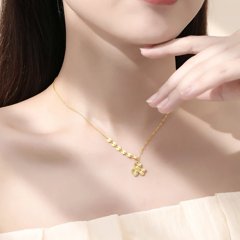 Sparkling Three Love Heart Leaf Clover Necklace 925 Silver Colorful CNC Cut Niche Delicate Choker Jewelry Accessories For Women