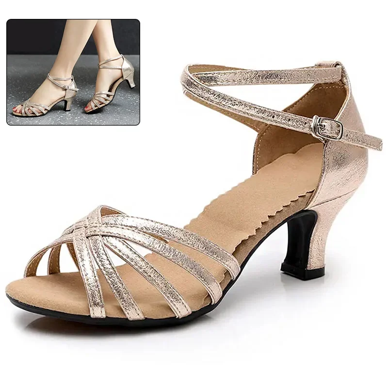 Women Dance Sandals Salsa Latin Dancing Shoes Girls Summer Ballroom Dance Shoes 3.5CM/5.5CM Rubber/Suede Sole Wedding Party Shoe