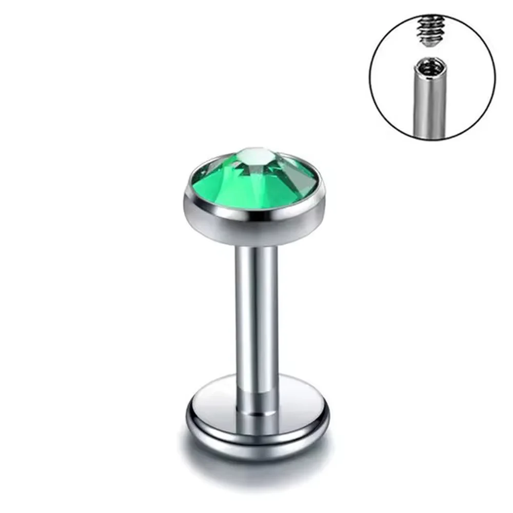 Fashion ASTM F136 Titanium Nose Piercing 5A Zircon Stones Earrings Internal thread Labret Lip Studs Ear Cartilage Tragus Jewelry