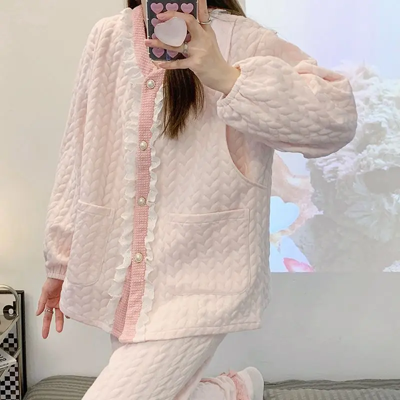 Women Air Cotton Confinement Clothing Autumn Winter Postpartum Nursing Pajamas Female Simple Thickened Warm Homewear Two-Piece