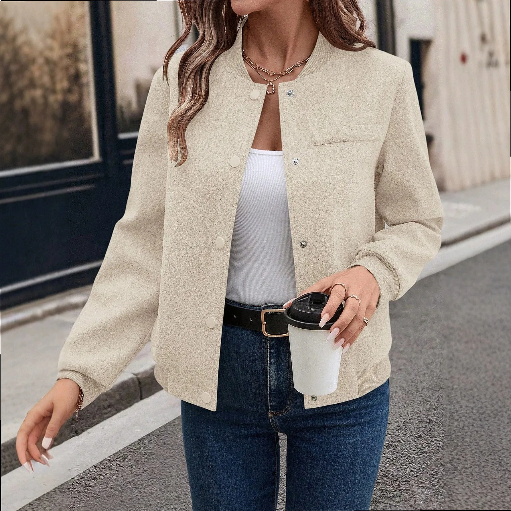 Women's Casual Jackets Soft Tweed Baseball Jackets Outerwear Spring Summer