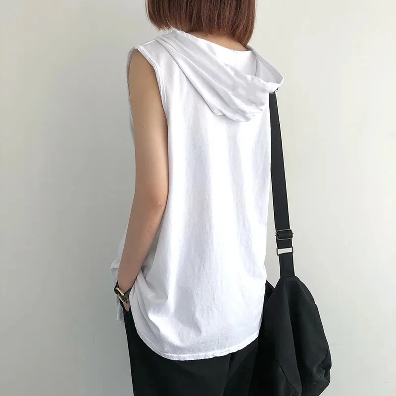 2024 Round Sleeveless Hooded Tank Top Temperament T-Shirt Loose Top Solid Head  Big Top  Hot Sale in Southeast Asia