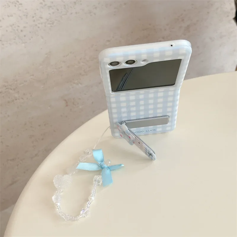 Blue Plaid Phone Stand Case for Samsung Galaxy Z Flip 6 5 4 3 Protective Back Cover for ZFlip4 ZFlip5 ZFlip6 Case