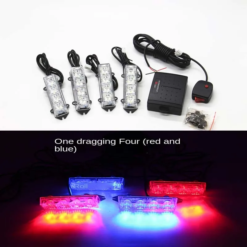 

4 IN 1 Car Suv Red Blue LED Flash Light Control Spotlight High grille Light Open Channel Strobe Warning Light High Power 12V