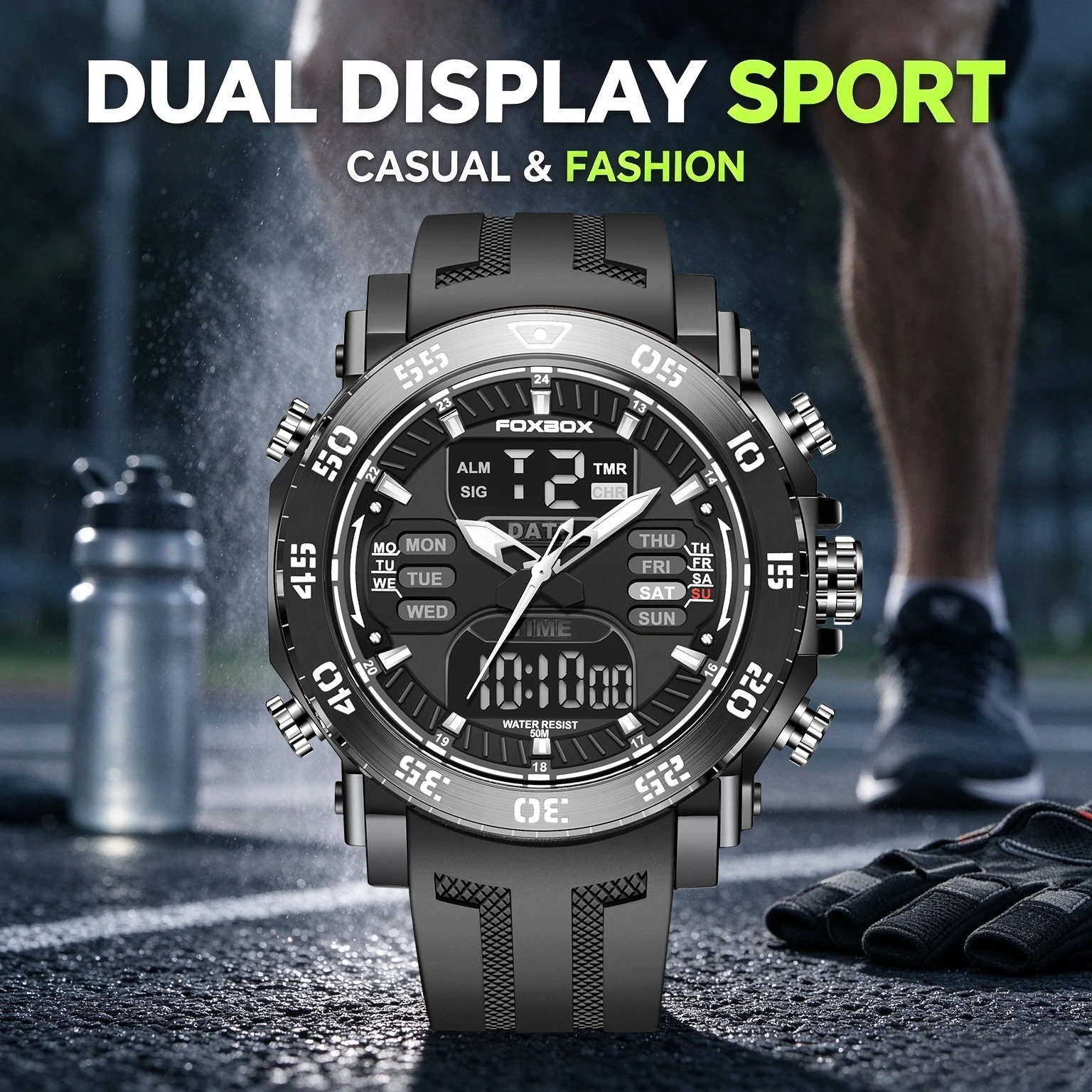 LIGE FOXBOX Electronic Digital Man Watch Military Casual Sports Watches for Men Fashion Alarm Waterproof Weeks Date Chronograph