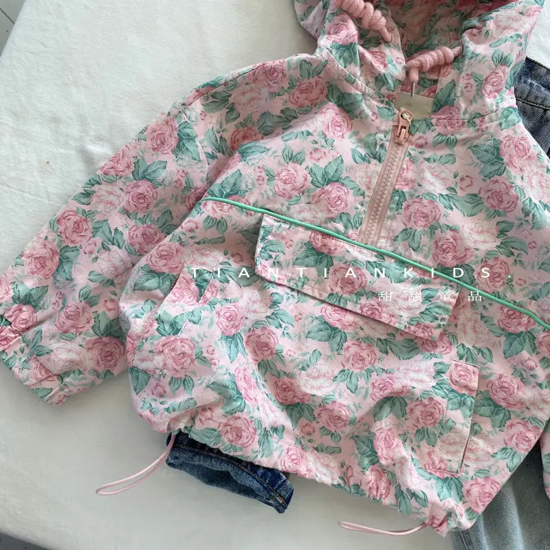 2024 Children's Clothing Soft Cotton Children Pink Floral Hoodie Girl Autumn New Pattern Female Treasure Korean Tops Coats