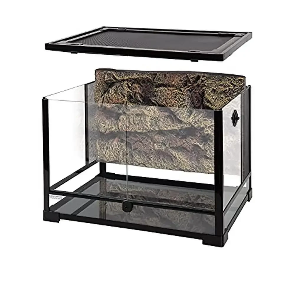 Large Reptile Glass Terrarium Tank 34 Gallon with Foam Backgrounds Double Hinge Door Ventilation Reptile Terrarium Kit Natural