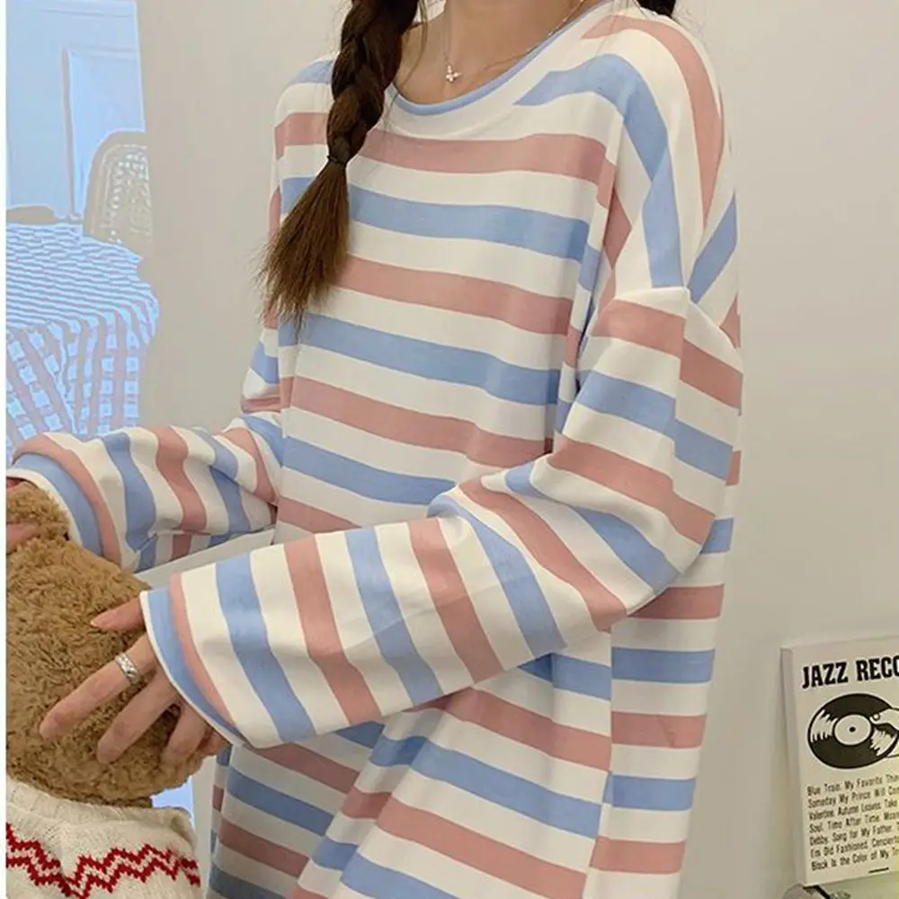 Plus Size 5XL 150kg Autumn Long Sleeve Night Dress Women Sleepwear Lingerie Striped Nightgowns Women Pajama Night Wear