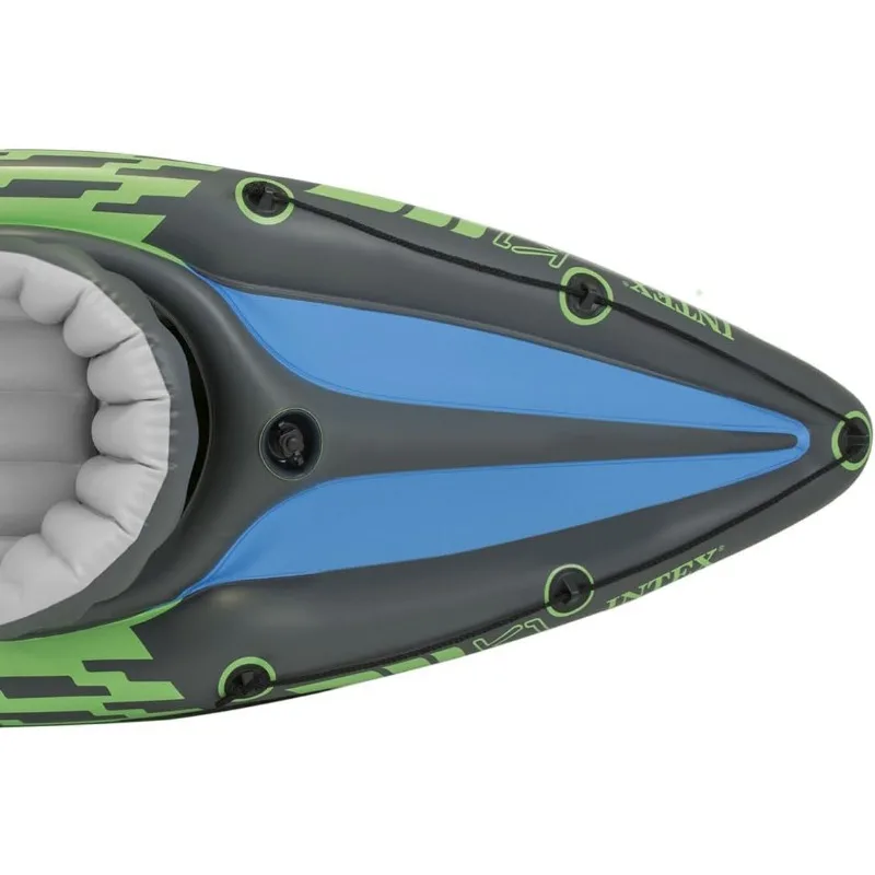 Intex Challenger K1 Kayak 1 Man Inflatable Canoe with Aluminum Oars and Hand Pump, Green/Blue