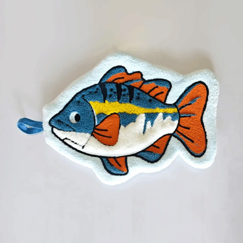 Absorbent Fishing Hand Towel Quick Dry Hanging Lure Fishing Wipe Cloth Fish Shaped Thickened Kitchen Hand Towel Multifunctional