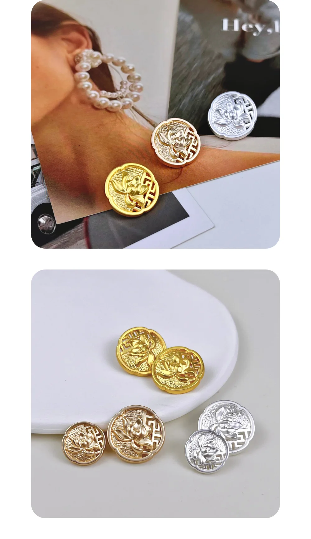 10 stücke Metall Knopf Kleidung Tasche DIY Handwerk Hochwertige Aushöhlen Dekorative Gravieren Lotus Chinesischen Stil Tasten Zubehör – Detail 8