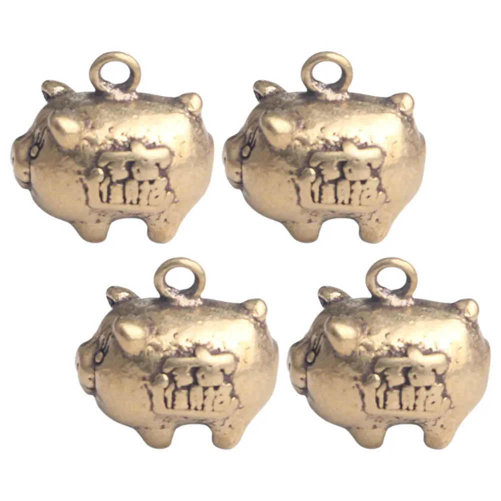 

4pcs Retro Brass Pig Statue Keychain Pendant Diy Charm Decorative Hanging Accessory Durable Metal Craft Ornament Small Zodiac