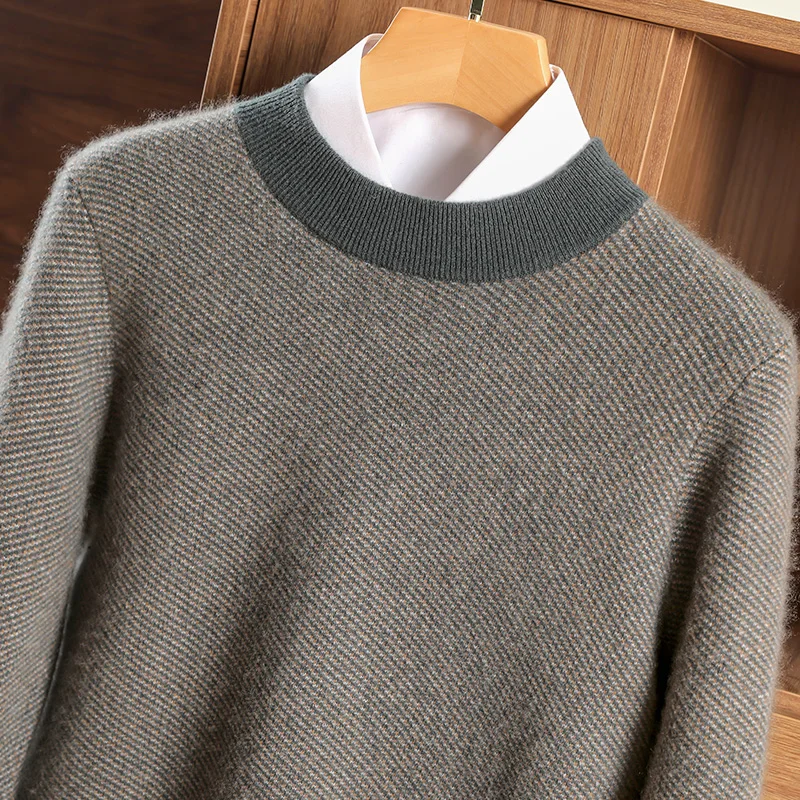 100% pure cashmere men's high-end brand semi-high neck thickened business casual autumn and winter mid-high neck base sweater