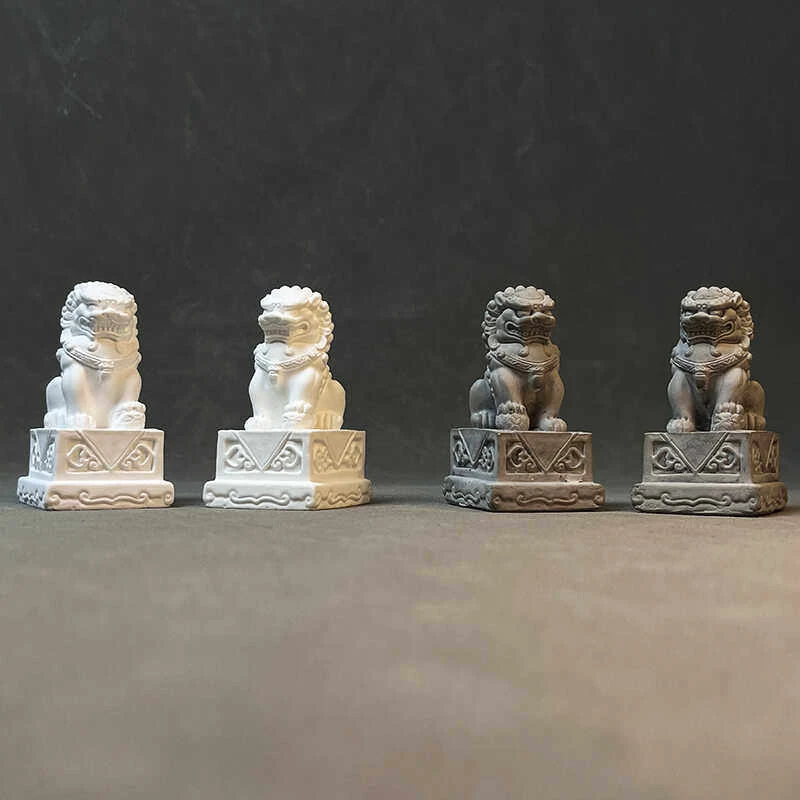 Chinese Stone Lion Plaster Statue Table Decoration Creative Feng Shui Landscape Ornaments Sculpture Room Aesthetic Decor