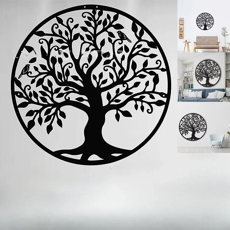 Metal Silhouette Tree of Life Iron Art Hanging Ornaments Home Wall Decoration Painting Bedroom Living Room Bar Hanging Ornaments