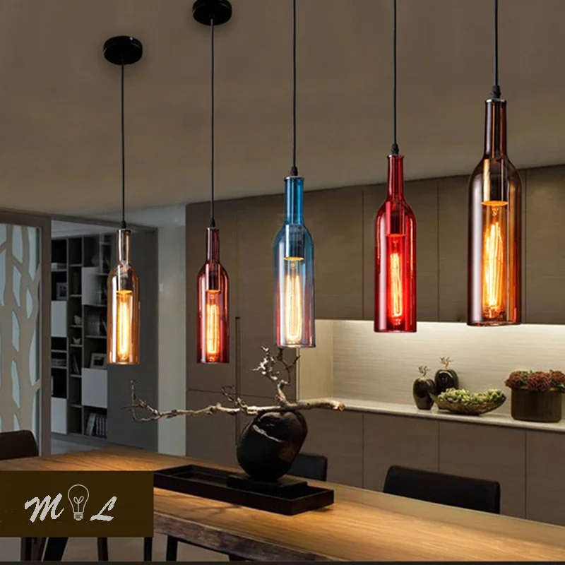 Nordic Modern Wine Bottle Glass Pendant Light Led Kitchen Fixtures Dining Room Bar Restaurant Hanging Lamp Art Deco Pendant Lamp