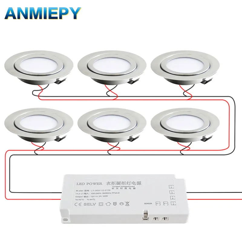 6 Pcs IP65 Downlight 304 Stainless Steel 3W 5W 7W DC 12V LED Safety Voltage Spotlights for Home Kitchen Dining Spot Lighting