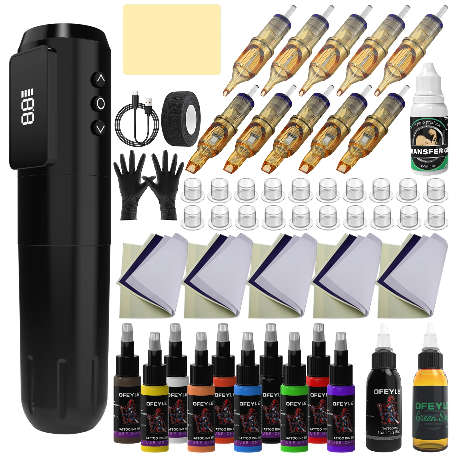 Professional Wireless Tattoo Machine Kit Rotary Pen With Ink Mixer Coreless Motor 10pcs Cartridges For Tattoo Artist