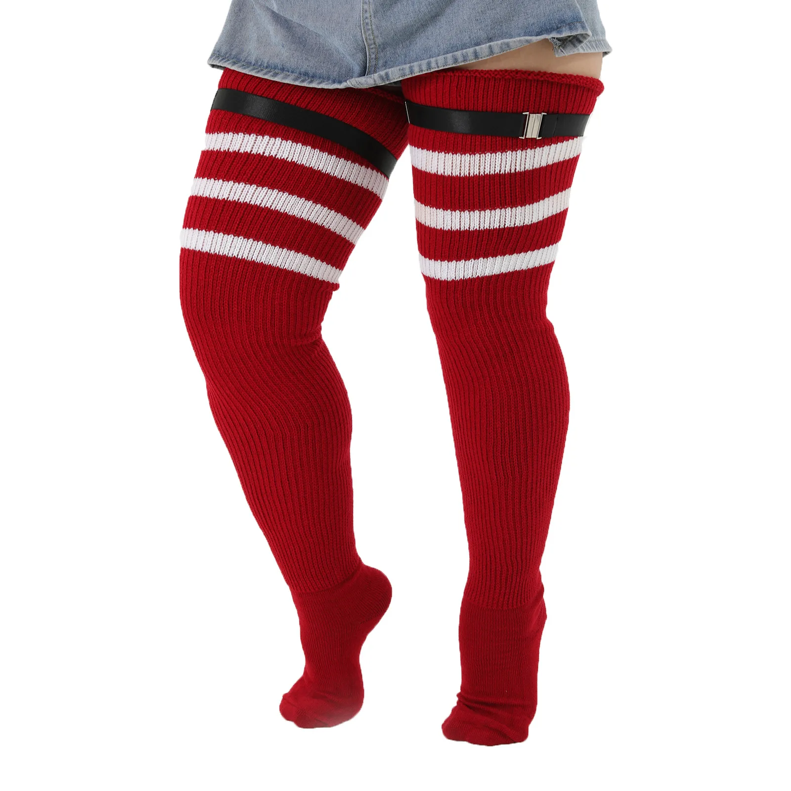 Dstresssunshine-Chaussettes hautes pour femmes, chaussettes optiques extra longues, chaussettes au-dessus du genou, jambières, chaussettes de bottes, grande taille