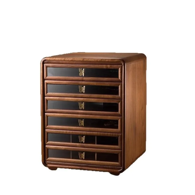 Black walnut solid wood storage cabinet, drawer type household cup tea set, locker, multi-layer dust storage cabinet