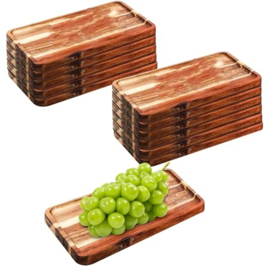 

12 Pcs Solid Wood Serving Trays 12x8 Inch Acacia Wood Serving Tray Rectangular Wooden Serving Platter Appetizer Plates Suitable