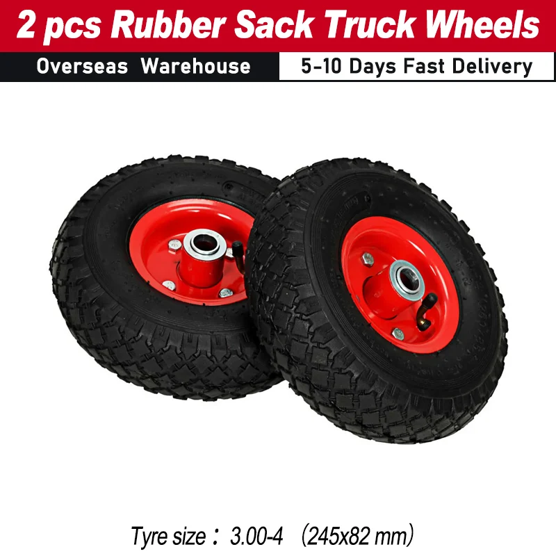 2 pcs Sack Truck Wheels Rubber 3.00-4 (245x82)  Pneumatic Rubber Tyre and Metal Wheel Rim 2 PCS Wheels for Sack Trucks Trolleys