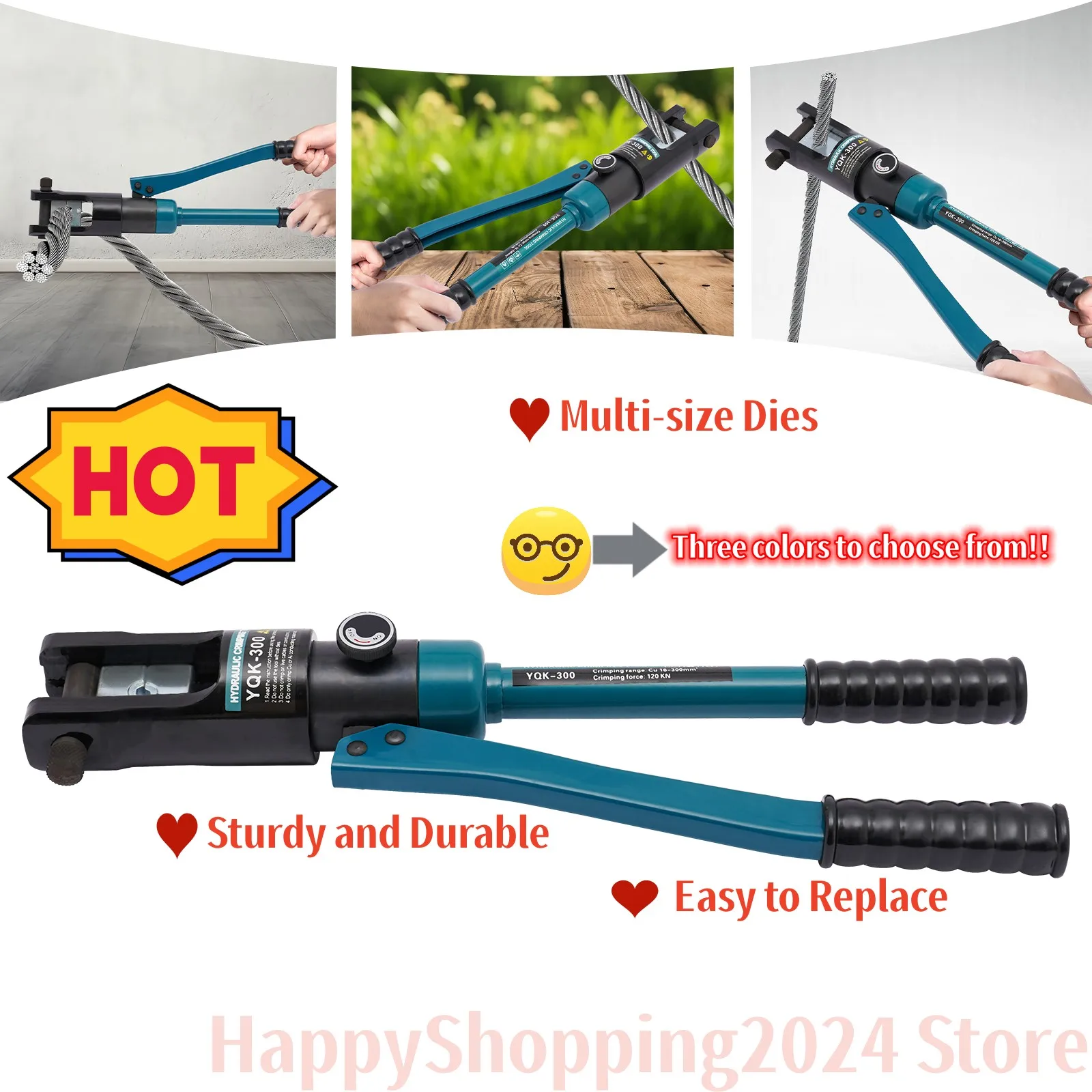 

YQK300 Hydraulic Crimping Tool Rope Tonne Wire Balustrade Crimper Blue/Green/Red