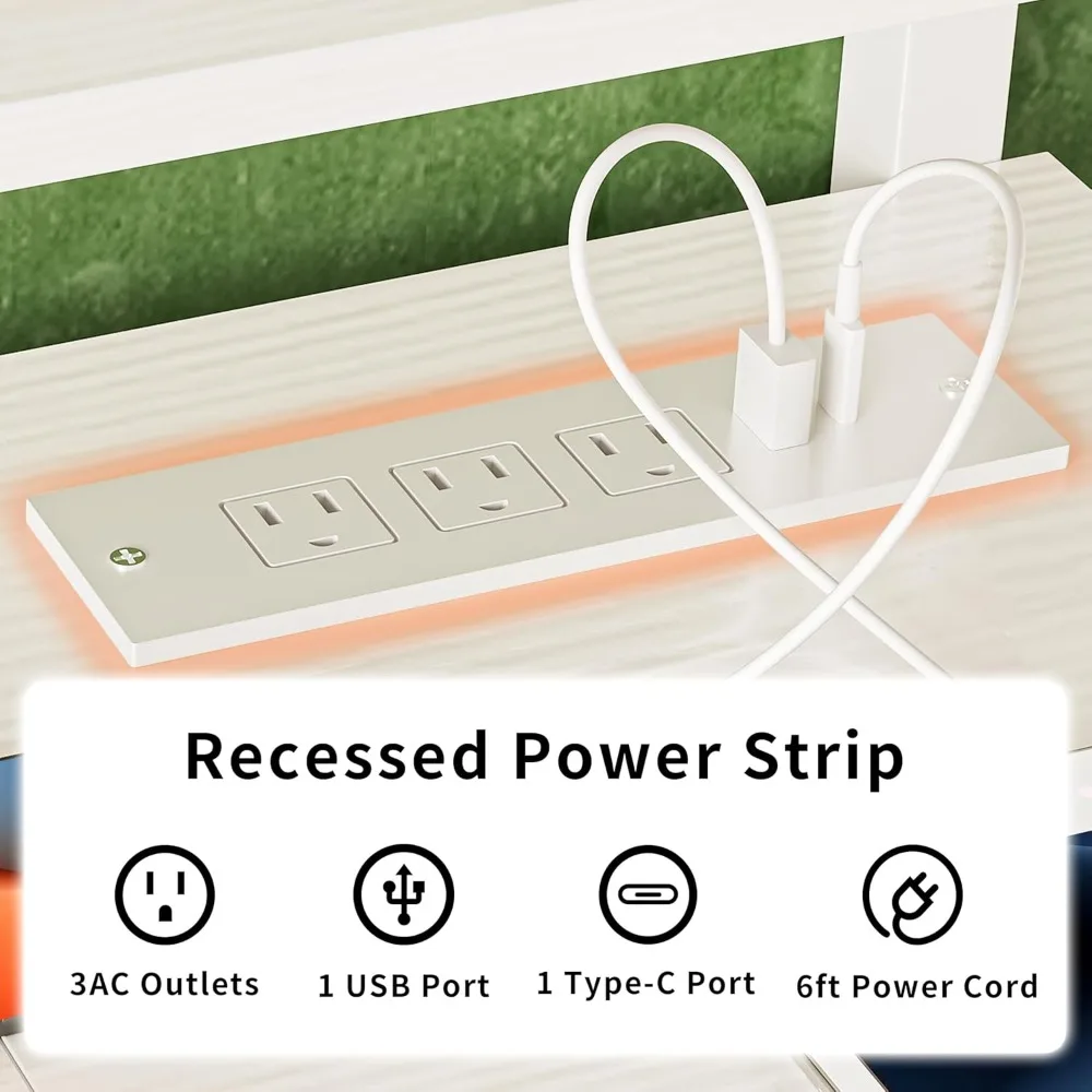 棚とディスプレイライザー付きL字型ゲーミングデスク、Type-Cコンセント付きコーナーコンピュータデスク48インチホワイトオフィスデスク