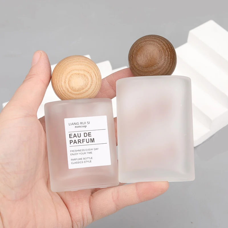 10個入りフロストガラス香水スプレーボトル-30-50ml-木製キャップ-液体容器ボトル-ポータブル-空の化粧品詰め替えボトル