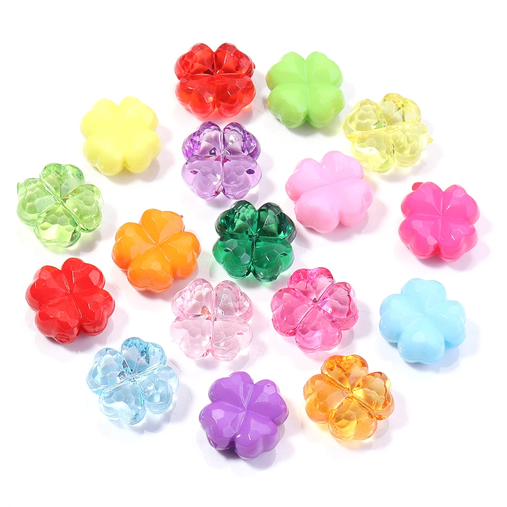 50-100 Stück/Lot Acrylperlen in vierblättriger Blumenform, facettierte Perlen mit geradem Loch, Abstandshalterperlen für DIY-Schmuckherstellung, Armbänder, Halsketten – Detail 5