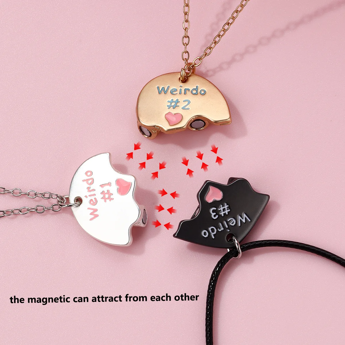 3Pcs Weirdo Heart-shaped Magnetic Necklace for Women Cute Best Friends Forever Stitching Pendants BFF Friendship Gifts 2024